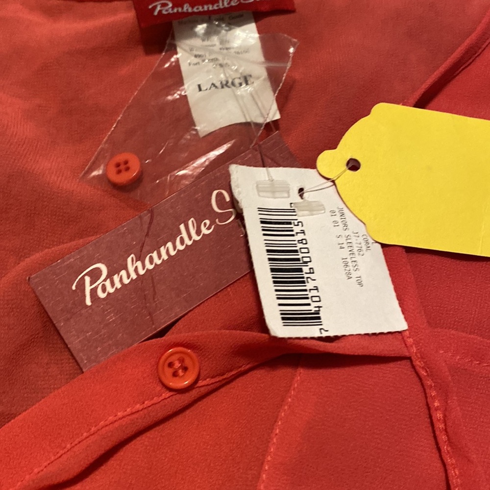 NEW Panhandle Slim Sz L Coral Sleeveless Sheer Henley Tank Top - Picture 12 of 14